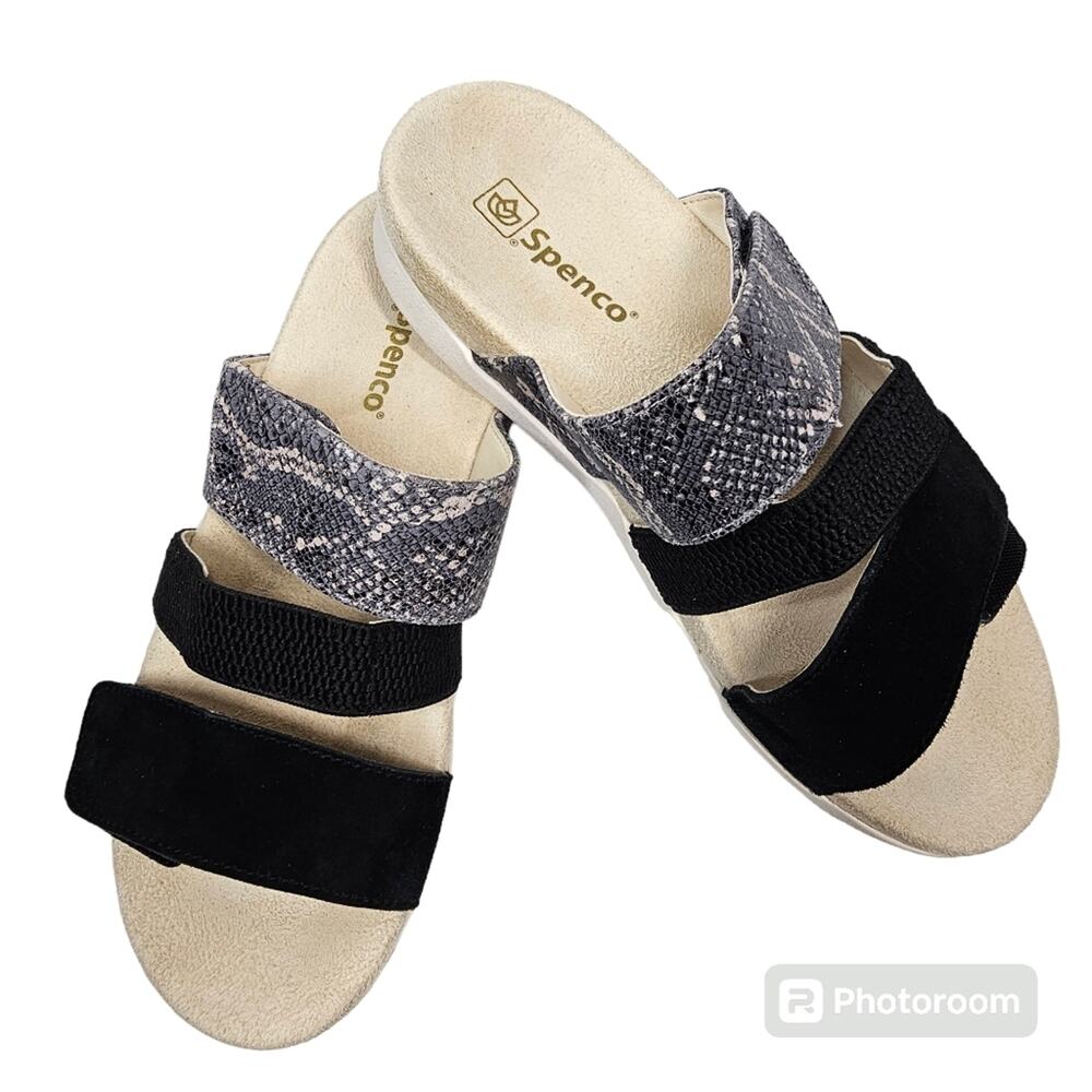 Spenco Women's Black Snake Tessa Orthotic Adjustable Strap Leather Sandal Size 8